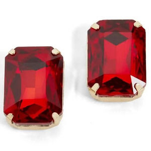 Rectangle Jewel Stud - Red